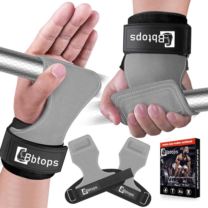 Bbtops Weight Lifting Wrist Strap, Double-Layer Leather Wrist Straps for Gym Strength Training Weightlifting,Deadlift and Powerlifting, Enhance Grip Strength Neoprene Padding Gym Workout Lifting Straps for Men & Women (Pair) - Image 1